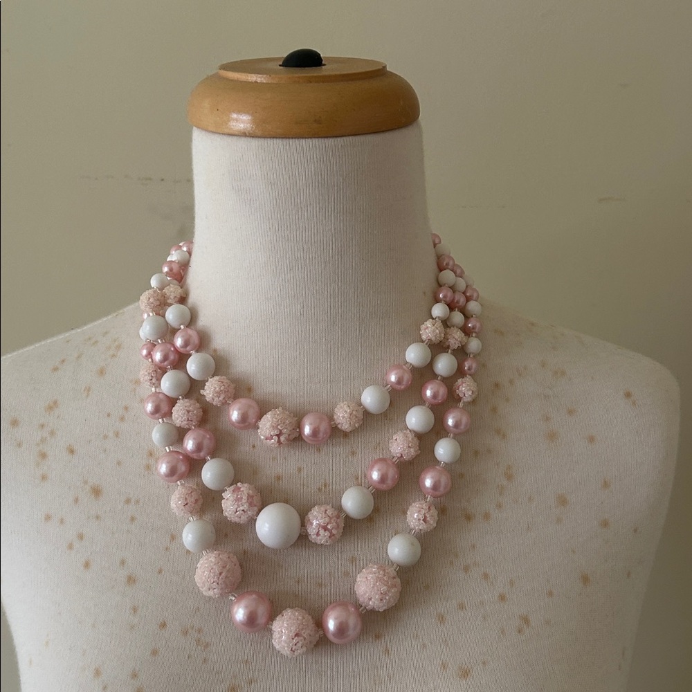 Vintage Pastel Pink Beaded Necklace
